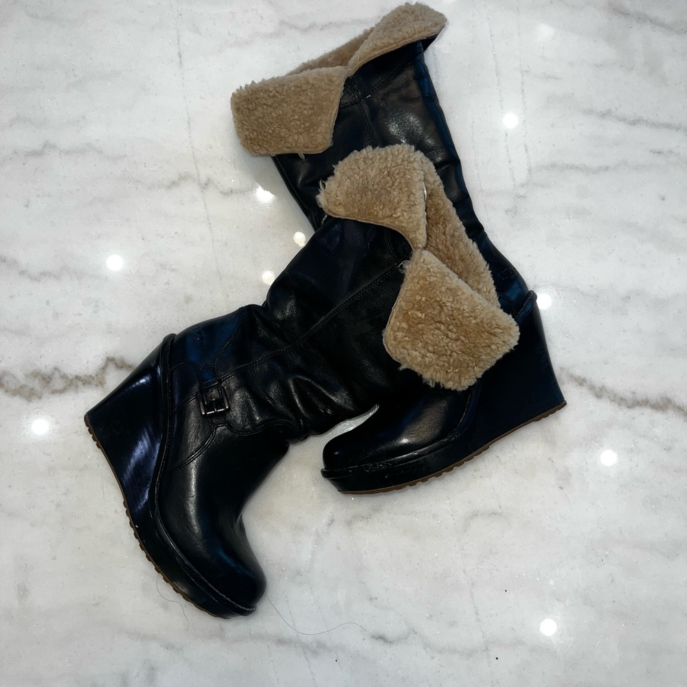Black Leather wedge UGG boots